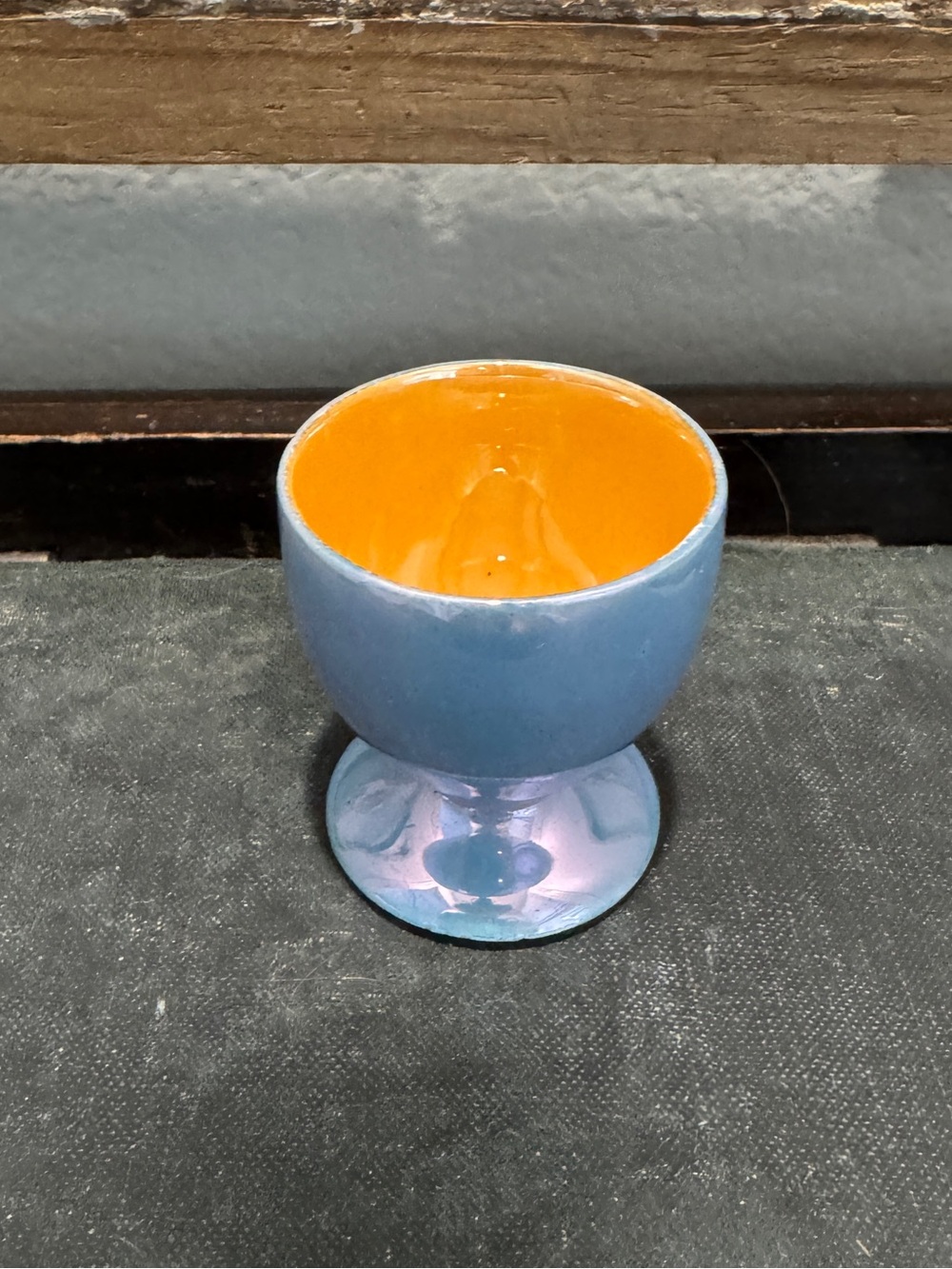 Vintage Blue and Orange egg cup Made